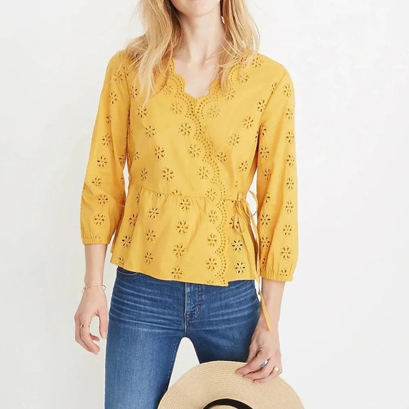 Madewell Tops - Madewell Scalloped Eyelet Wrap Top